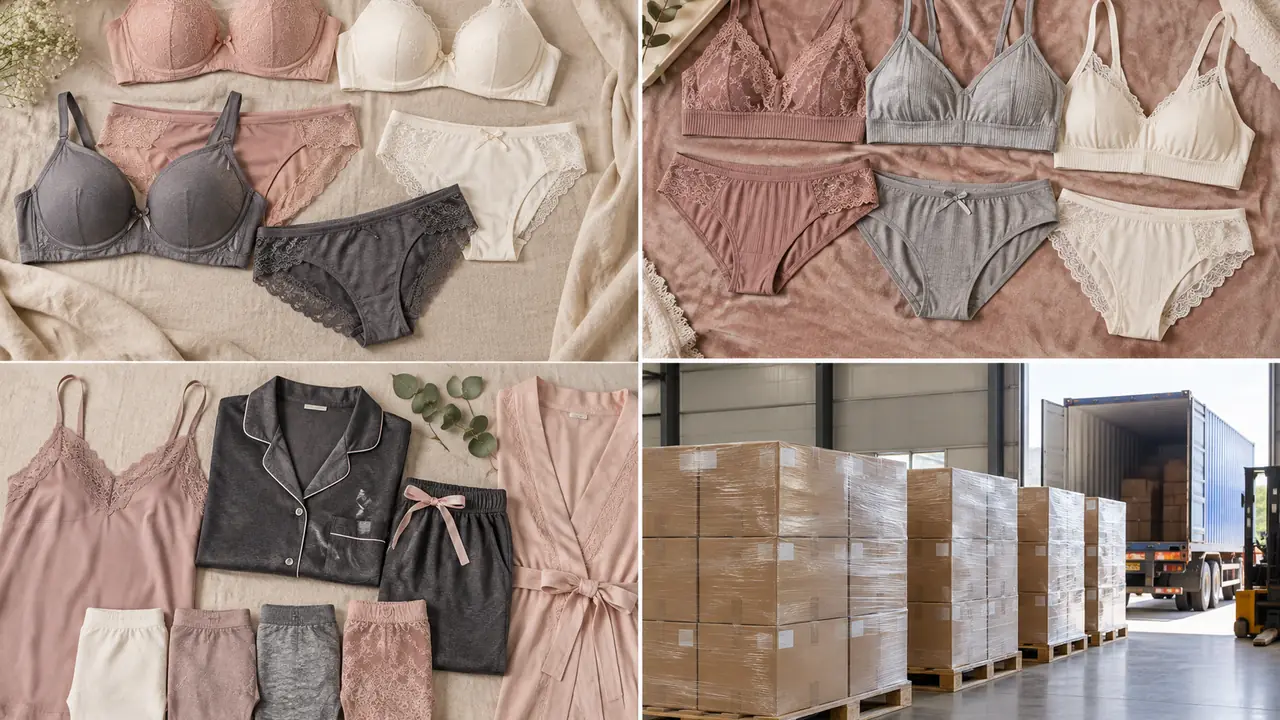 Palletized export cartons of intimate apparel loaded inside a container for ocean freight