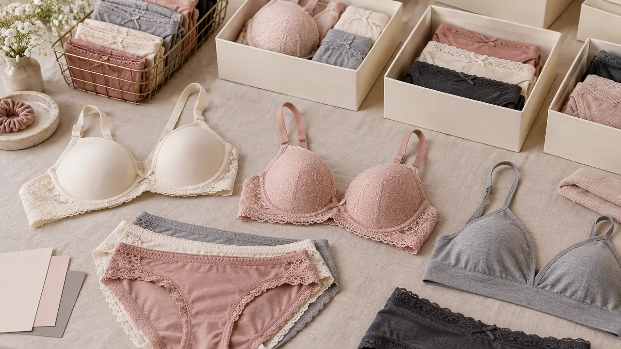 OEM and private label intimate apparel branding materials with woven labels and a fabric color card