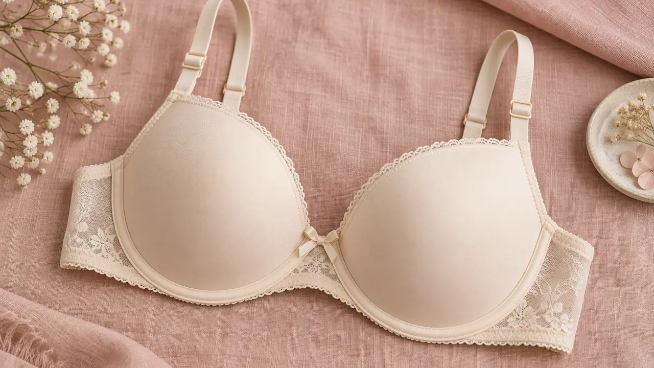 Push-up bra flat lay showing smooth microfiber cups and the graduated padding pocket construction